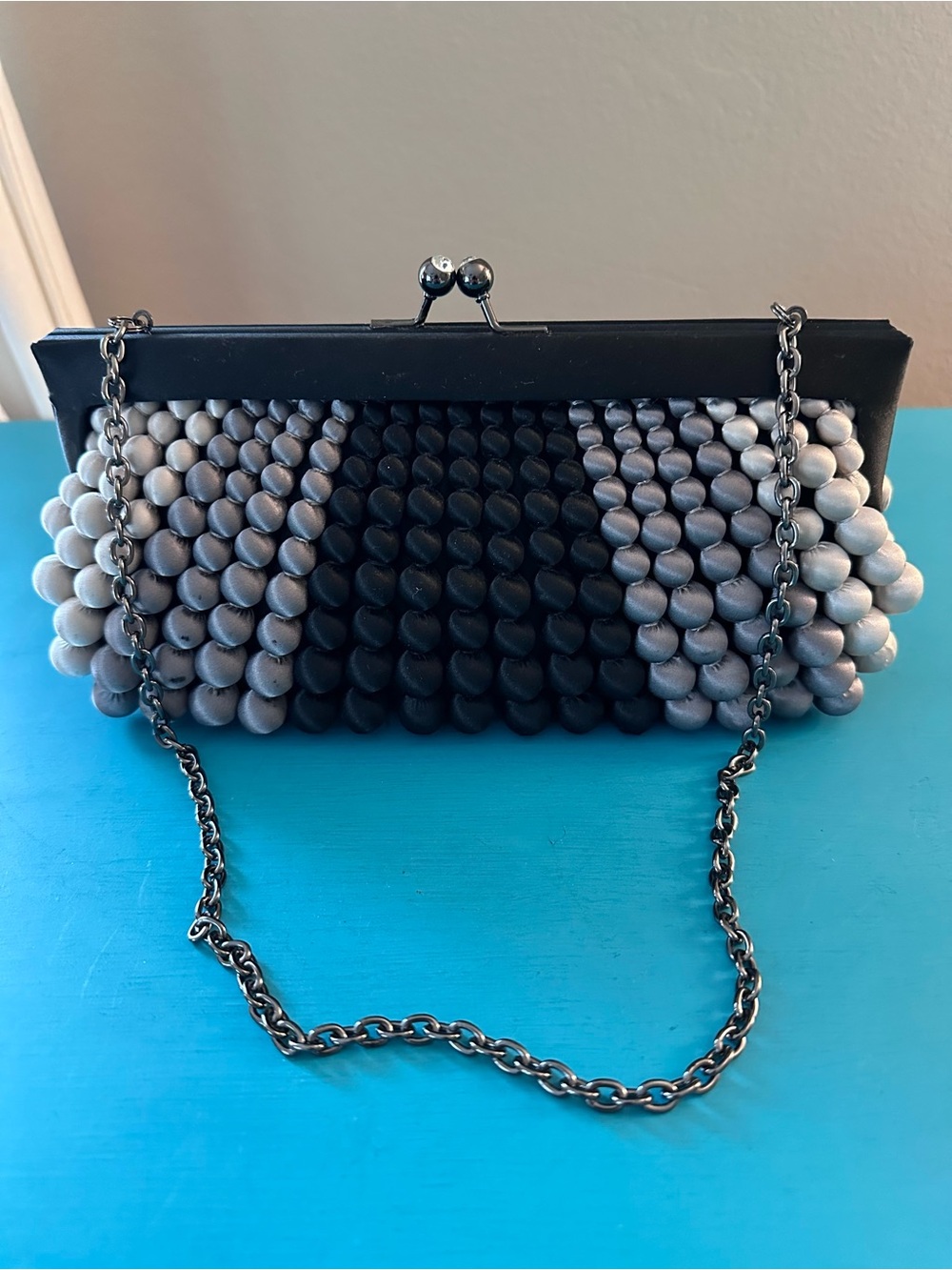 Sondra Roberts Black Gray Satin Bauble Ball Evening Bag Clutch Purse